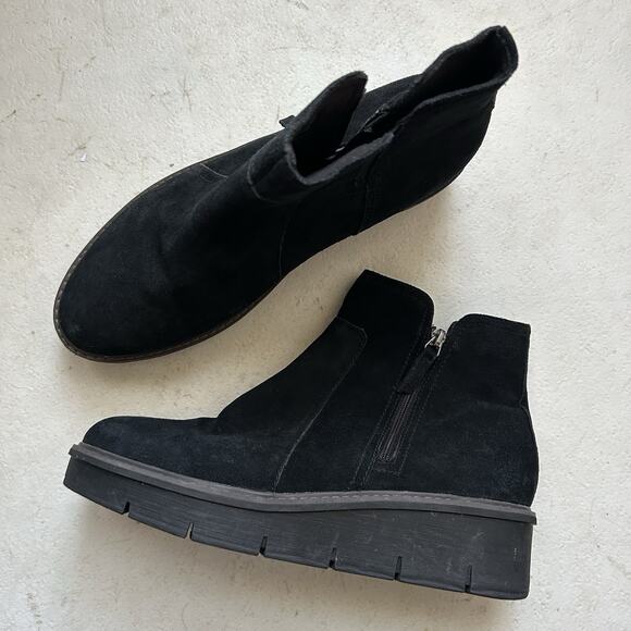 Clarks Airabell Black Suede Platform Ankle Boots Women’s 11 Side Zip Wedge - Picture 2 of 9